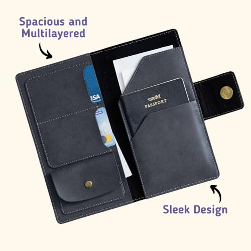 Image of Customized Travel Wallet with Name Engrave | Personalised Passport Holder for Women | Customised Passport Cover for Men and Women | Travel Organizer Gift Wallet (Grey)