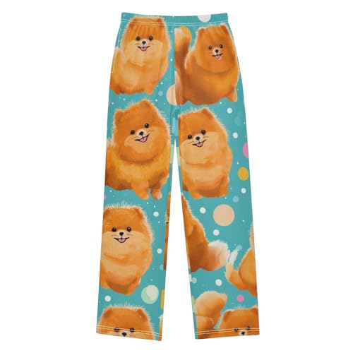 ZZXXB Pomeranian Polka Dots Boys Long Pants Soft Trousers Elastic Waist Kids Lounge Bottoms with Pockets S-XL