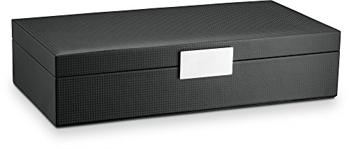 Glenor Co Watch And Sunglasses Box With Valet Tray For Men -14 Slot Luxury Display Case Organizer, Black Carbon Fiber Design For Mens Jewelry Watches, Men's Storage Holder W Large Mirror, Metal Buckle #TOP1