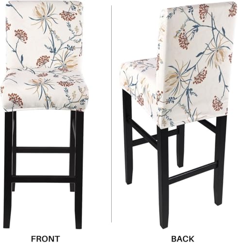 Image of SearchI Bar Stool Covers Set of 2, Stretch Washable Barstool Seat Covers, Counter Height Chair Covers for Kitchen Dining Room Cafe (Beige Flower 1)