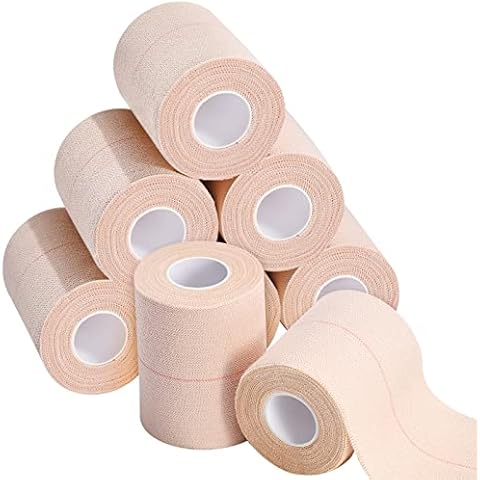 Tondiamo 8 Rolls Elastic Adhesive Bandage Tape Medical Bandage Wrap Athletic Tape Sports Tape Flexible Stretch Skin Tape Bandages Strips for Ankle, Knee, Wrist Sprains Animal Pets(4 Inch X 5 Yard) Cover