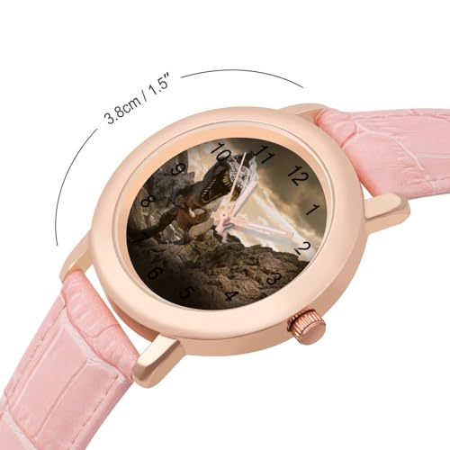 Dinosaur on The Rock Classic Watches for Women Funny Graphic Pink Girls Watch Easy to Read2