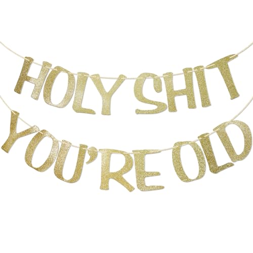 Holy You're Old Banner Gold Glitter for 30th 40th 50h 60th 70th 80th 90th Funny Birthday Banner Sign Bunting Party Decor Photo Booth Props (Gold)