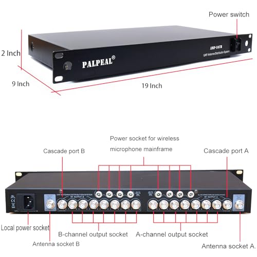 PALPEAL AMP-16CH 16 Channels Wireless Antenna Distribution System,14 Outputs + 2 Cascade Ports,UHF Active Directional Antenna,2200 FT,Wireless Microphone Signal Amplifier by PALPEAL - Image 2