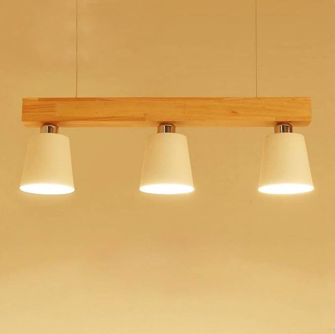 GBLY Hanglamp, eettafel, hout, 3 lampen, warm wit, vintage, in hoogte verstelbaar, voor eetkamer, woonkamer, kantoor, slaapkamer, keuken, boho, wit, E27, max. 25 W, 70 x 14 x 23 cm photo 3