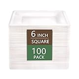 Nervure 100 Pack Compostable Paper Plates - 6 Inch White Square Biodegradable Plates Heavy Duty...