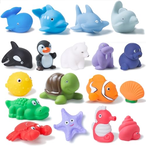 Image of XY-WQ Bath Toys No Hole, for Infants 6-12& Toddlers 1-3, No Hole Bathtub Toys (Sea Animals, 18 Pcs with Mesh Bag)