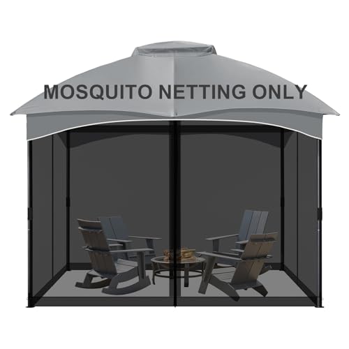 COWVIE Gazebo Replacement Netting Screen, 10' x 10' Universal Gazebo 4-Panel Mosquito Net Sidewalls with Double Zippers for Outdoor Patio (Only Netting)