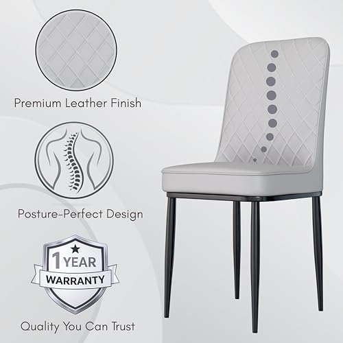Image of Jewel Premium Leather Dining Chair with Strong Metal Legs, Cushioned Seat, Chair for Dining, Living Room, Bedroom & Balcony (Grey)