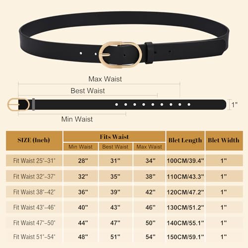 Vonmelli 3 Pack Women'S Belts For Jeans Pants Fashion Gold Buckle Ladies Dress Belt Black Brown Beige S thumb #5