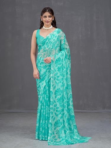 Image of Garden Vareli Nara Chiffon All-Over Floral Print Saree With Blouse Piece