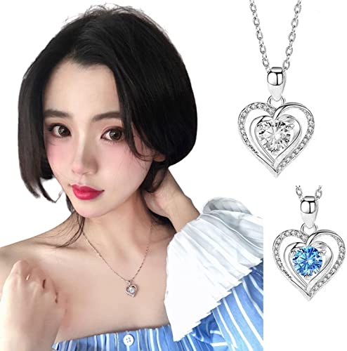 Clivia Heart Of The Ocean Necklace, Heart-Shaped Smart Necklace Silver Plated Blue Zirconia Fashion Beating Heart Simple Temperament Pendant Clavicle Chain Party Prom Valentine's Day Jewellery #TOP4