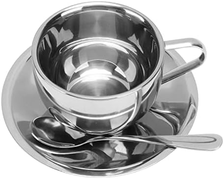Generic Espresso Cups, 180ml Insulated Coffee Cup Set, Stainless Steel Double Walled Mugs, Tea Cup Set, Expresso Shots Cup with Saucer and Spoon for Cappuccino Coffee, Tea, Milk,, Generich0ocxwfen4