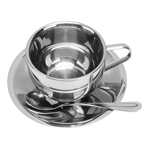 Espresso Cups, 180ml Insulated Coffee Cup Set, Stainless Steel Double Walled Mugs, Tea Cup Set, Expresso Shots Cup with Saucer and Spoon for Cappuccino Coffee, Tea, Milk,