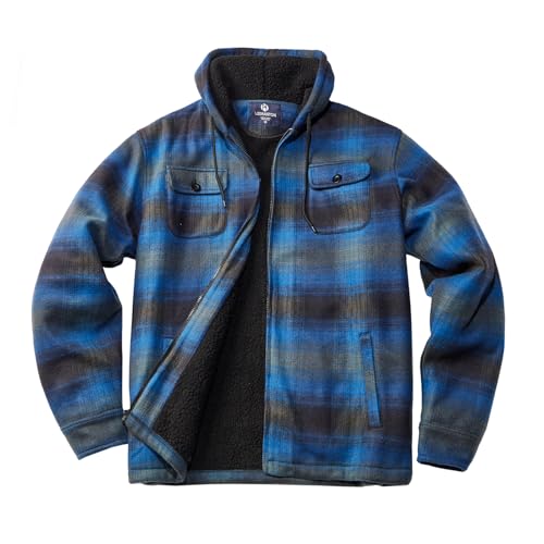 Image of TanBridge Men's Cotton Plaid Shirts Jacket Full Zip Fleece Flannel Sherpa Lined Hoodies Heavyweight Hoodies Jacket for Men