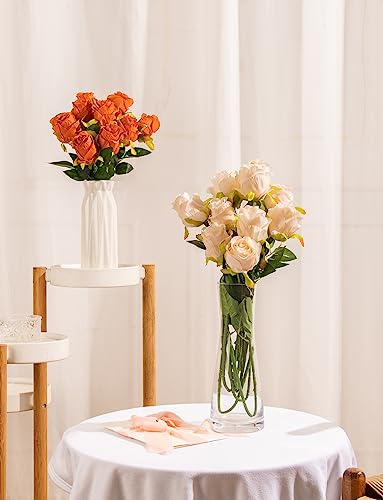 DuHouse 10pcs Artificial Silk Roses Flowers Single Long Stem Fake Rose Bouquet for Wedding Home Party Decoration Centerpieces(Beige) - Image 4