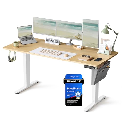 SONGMICS Höhenverstellbarer Schreibtisch elektrisch, 160 x 70 cm, Verstellbarer Tisch, Memory-Funktion für 4 Höhen, für Büro, goldeichenfarben LSD136Y01 SONGMICS Höhenverstellbarer Schreibtisch elektrisch, 160 x 70 cm, Verstellbarer Tisch, Memory-Funktion für 4 Höhen, für Büro, goldeichenfarben LSD136Y01