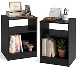 KITUL Set de 2 Buros Mesitas de Noche Modernas Minimalistas con Estantes para Recamara, Negro