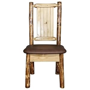 Montana wooodworks glacier country collection side dining chair saddle upholstery with laser engraved elk design  urban country home decor