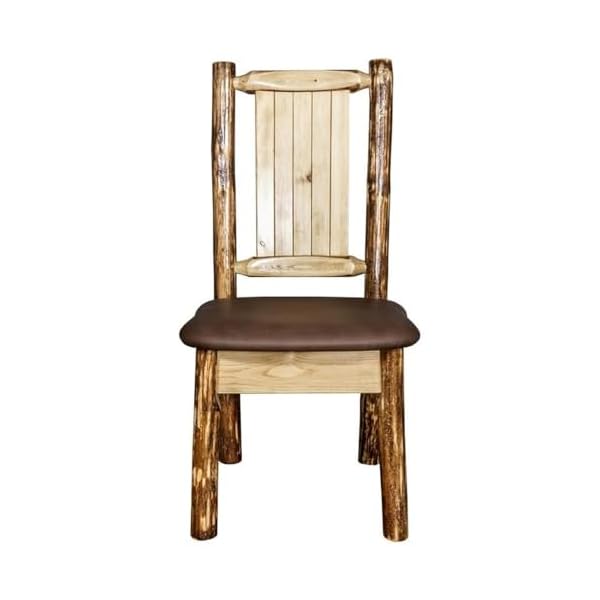 Montana wooodworks glacier country collection side dining chair saddle upholstery with laser engraved elk design  urban country home decor