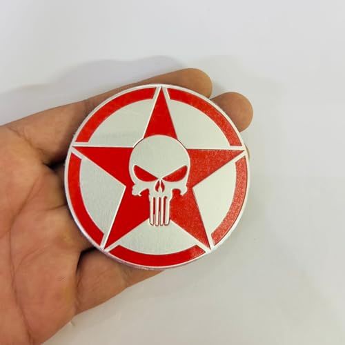 Image of Emblems for Car & Bike Metal Lo.go and Grill Me.tal Lo.go, Auto Accessories for Car Emblem 3D Badge Auto Racing Sport Sticker Grand Tourer Decal. (Chrome RED Round Punisher Slim Logo)