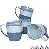 Bosmarlin ceramic coffee mug set of 4 17 oz blue coffee cups with big handle microwave safe unique reactive glaze  urban country home decor