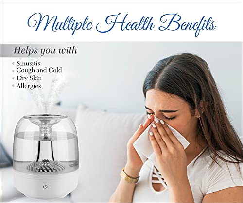 Image of Humidifier For Cold And Cough - Easy Top Fill 4L Large Capacity Ultrasonic Cool Mist Humidifier For Room, Baby, Plants, Bedroom With Night Light Optional Feature (White, Medium)