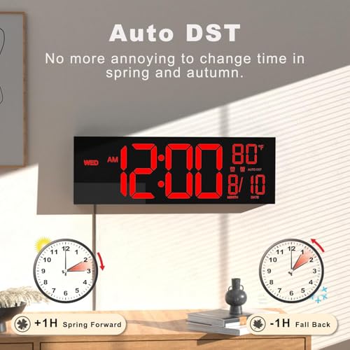 Image of JALL 13 inch Large Digital Wall Mount Clock, Count Down Timer, Alarm, Big LED, DST, Temperature for Living Room Classroom Desk, Xmas, Birthday Gift for Senior Mom Dad