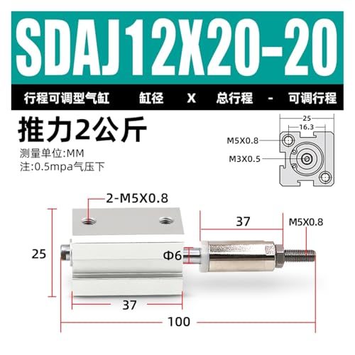 Vérin pneumatique compact SDAJ à course réglable pour espace restreint - 2