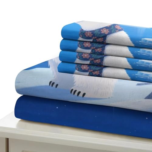 Housse de couette ours polaire 3D en microfibre 220x240cm avec taies d'oreiller pour lit King