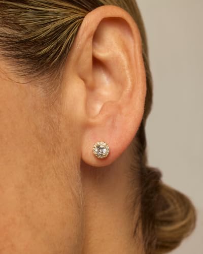 Image of PAVOI 14K Gold Plated 925 Sterling Silver Post Brilliant Round Faux Diamond Halo Earrings - Premium Cubic Zirconia