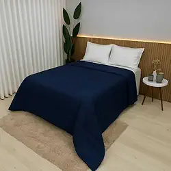 Edredom Casal e King 100% Algodão 400 Fios Dupla Face Grosso para Inverno – Antialérgico e Aconchegante (Azul Marinho,King)