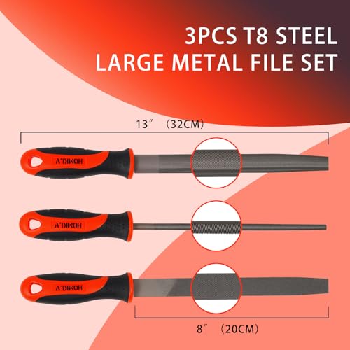 HOMKLV 3-Piece 8-Inch Professional File Set, High Carbon Steel Metal Files with Flat/Half-Round/Round Shapes, Ideal for Metal, Wood, Plastic & DIY Projects - Thumbnail 3