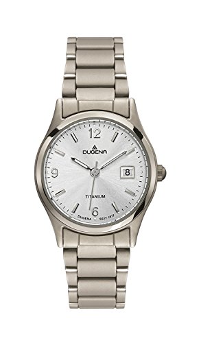 DUGENA Damen-Armbanduhr 4460332 Semper, Quarz, silbernes Zifferblatt, Titangehäuse, Mineralglas, Titanarmband, Drückerfaltschließe, 5 bar