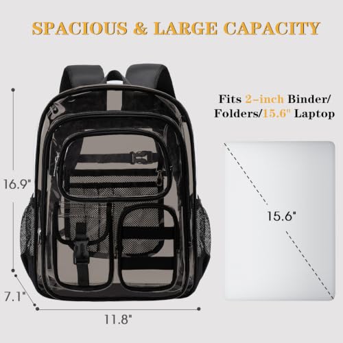 Image of Three-layer Clear Backpack, Heavy Duty Clear Bookbag for Kids, See Through Backpack Transparent Bag for Girls Boys (Black Grey)