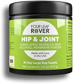 Four Leaf Rover Hip & Joint - Mobility & Joint Support with Glucosamine and Chondroitin for Dogs, 2.4 oz - 22 to 60 Day Supply, Depending on Dog’s Weight - Vet Formulated - Easy to Mix - Delicious