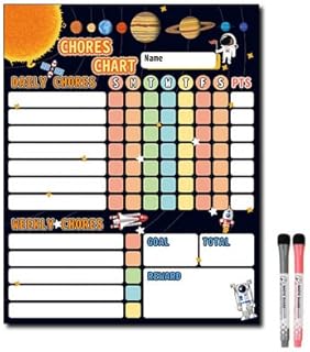 VEYLIN Chore Chart Kids & Adults Fine Tip Markers - Dry Erase Refrigerator Boards - Reward Good Behaviour & Responsibility