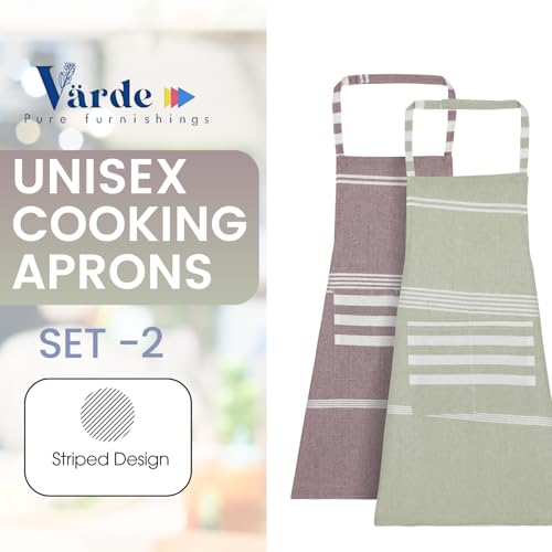 Image of Unisex Cooking Aprons | Waterproof Apron | Striped Design with 2 Front Pockets & Adjustable Neck Strap | Durable, Oil & Stain Resistant | Chef Apron for Cooking