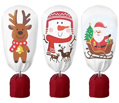 Cheukka 3 Stück winterschutz für Pflanzen Weihnachten 90x110cm,70g/m² Winterschutz Pflanzen AußEn,Winterschutz für Kübelpflanzen mit Weihnachtsmuster,Frostschutz Pflanzen für Olivenbaum Palmen
