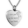 Cremation-Urn-Ashes-Necklace-No-longer-by-my-sidebut-forever-in-my-heartStainless-steel-memorial-pendant-Waterproof-memorial-pendant ENO Time Cremation Urn Ashes Necklace, I love you to the moon and back, Stainless steel memorial pendant Waterproof memorial pendant(Rose)