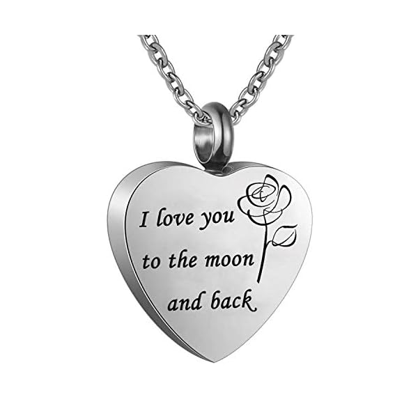 Cremation-Urn-Ashes-Necklace-No-longer-by-my-sidebut-forever-in-my-heartStainless-steel-memorial-pendant-Waterproof-memorial-pendant ENO Time Cremation Urn Ashes Necklace, I love you to the moon and back, Stainless steel memorial pendant Waterproof memorial pendant(Rose)