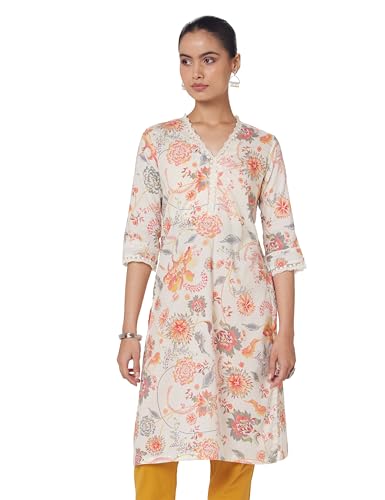 Image of BIBA Women Cotton Straight Fit Floral Kurta