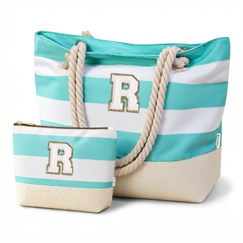 Image of Vavabox Initial Beach Tote Bag for Women, Water-resistant Travel Beach Bag Pool Bag Set, Birthday Gifts for Women Mom