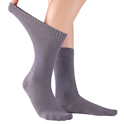 ELYFER Grey Diabetic Crew Socks for Women (4 Pairs) Soft