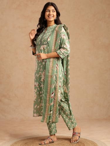 Image of Vbuyz Women's Cotton Printed A-Line Regular Fit Kurta Pant with Dupatta