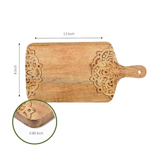 Tabla de cortar de madera natural con mango y diseño quemado miniatura 3