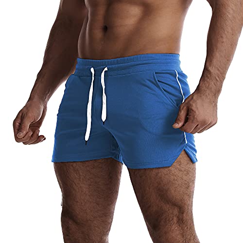 EVEDESIGN Men's Athletic Shorts Gym Bodybuilding Workout Short Casual Shorts 5 Inch Inseam Shorts Quick Dry Running Shorts, Blue, X-Large