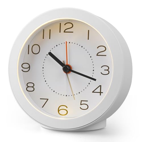 Voniobuy Despertador Analógico Silencioso Sin Tic-TAC, Reloj Despertador con Pilas Incluidas, Función Snooze (5x4min) y Luz Nocturna, Diseño Mini para Dormitorio, Viaje y Personas Mayores
