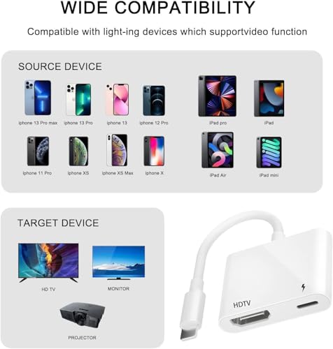 Image of Apple MFi Certified Lightning to HDTV Digital AV Adapter 1080P HD Video Sync Screen Connector Cable with Charging Port Compatible with iPhone 14 /13 /12 /11 / X / 8 /7 / iPad on HDTV /Projector /Monitor