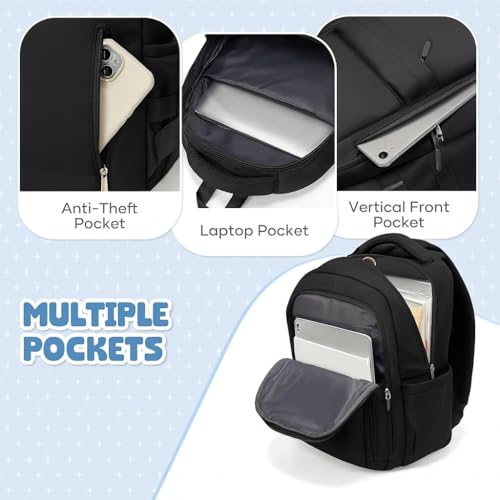 Image of Flamebird Professional Black Laptop Backpack for Men & Women - Water Resistant Business Travel Bag with Multi-Pocket Organizer - Casual Daypack for Office, College & Commute-30L